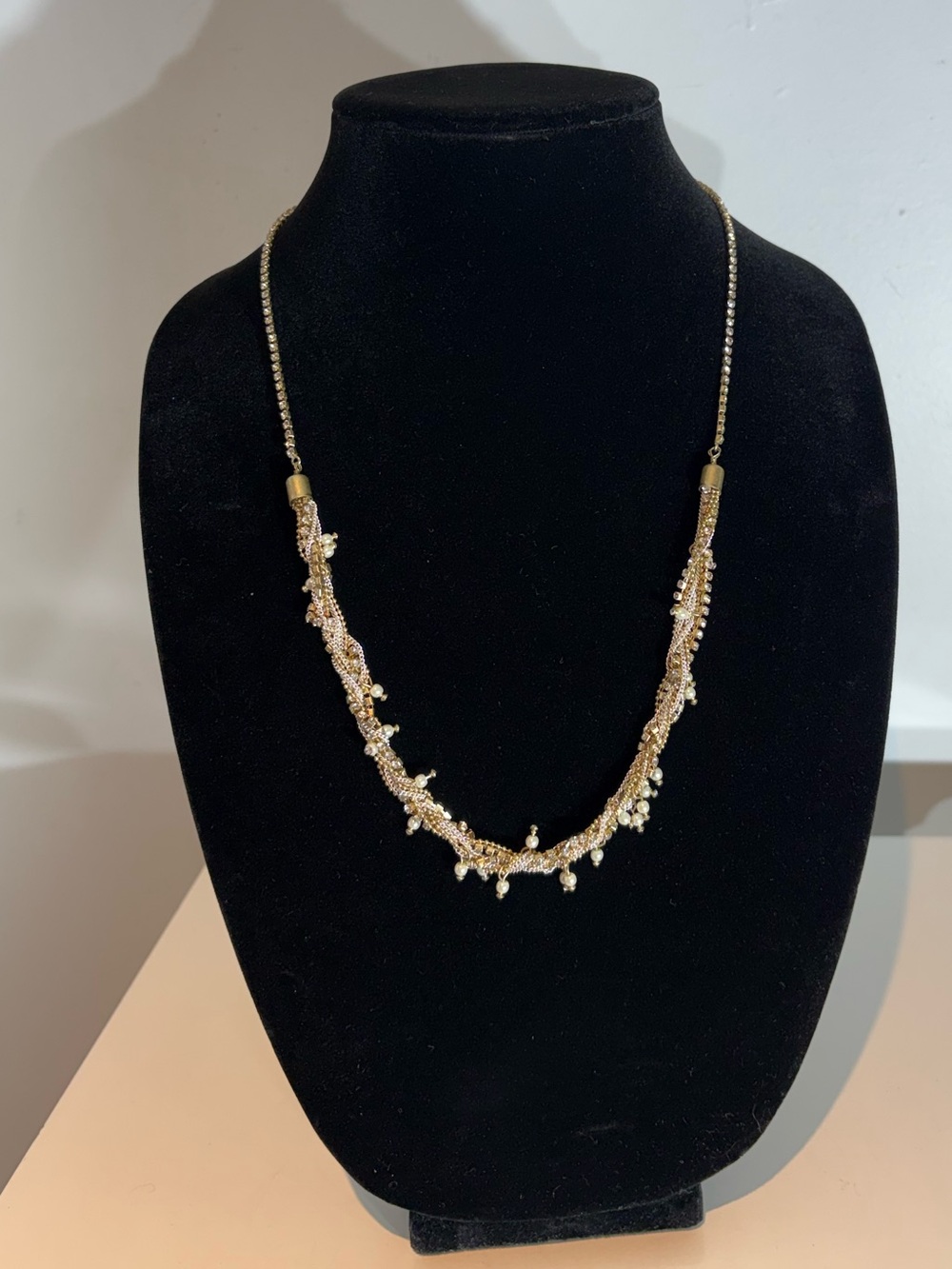 Banana Republic Gold Tone Pavé & Faux Pearl Bib Necklace NWT